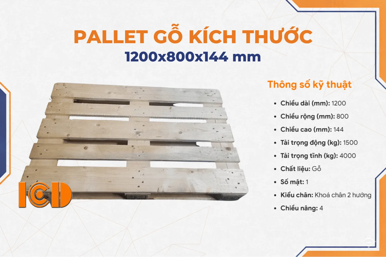 Thanh lý - Pallet gỗ ICD cũ tiêu chuẩn EPAL EU KT800x1200x144mm