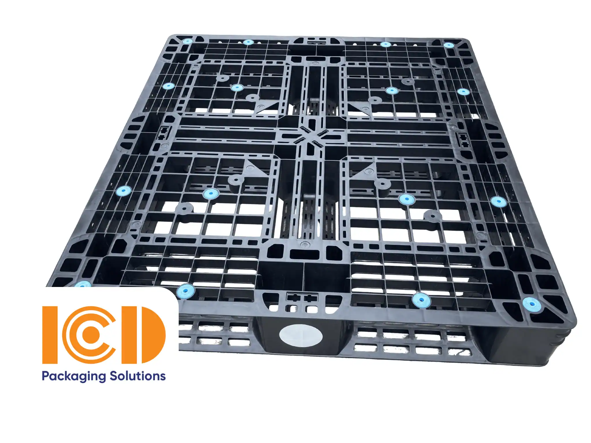 ICD used black plastic pallet, 1100 x 1000 x 150 mm, HDPE and PP material