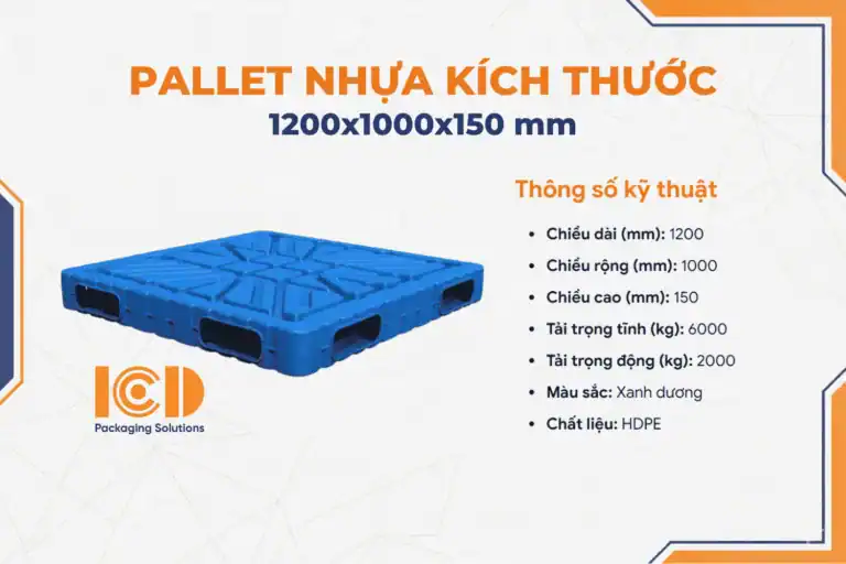 Pallet thổi khuôn đúc liền khối 2 mặt ICD XU 2M 1210 kích thước 1200x1000x150 mm HDPE