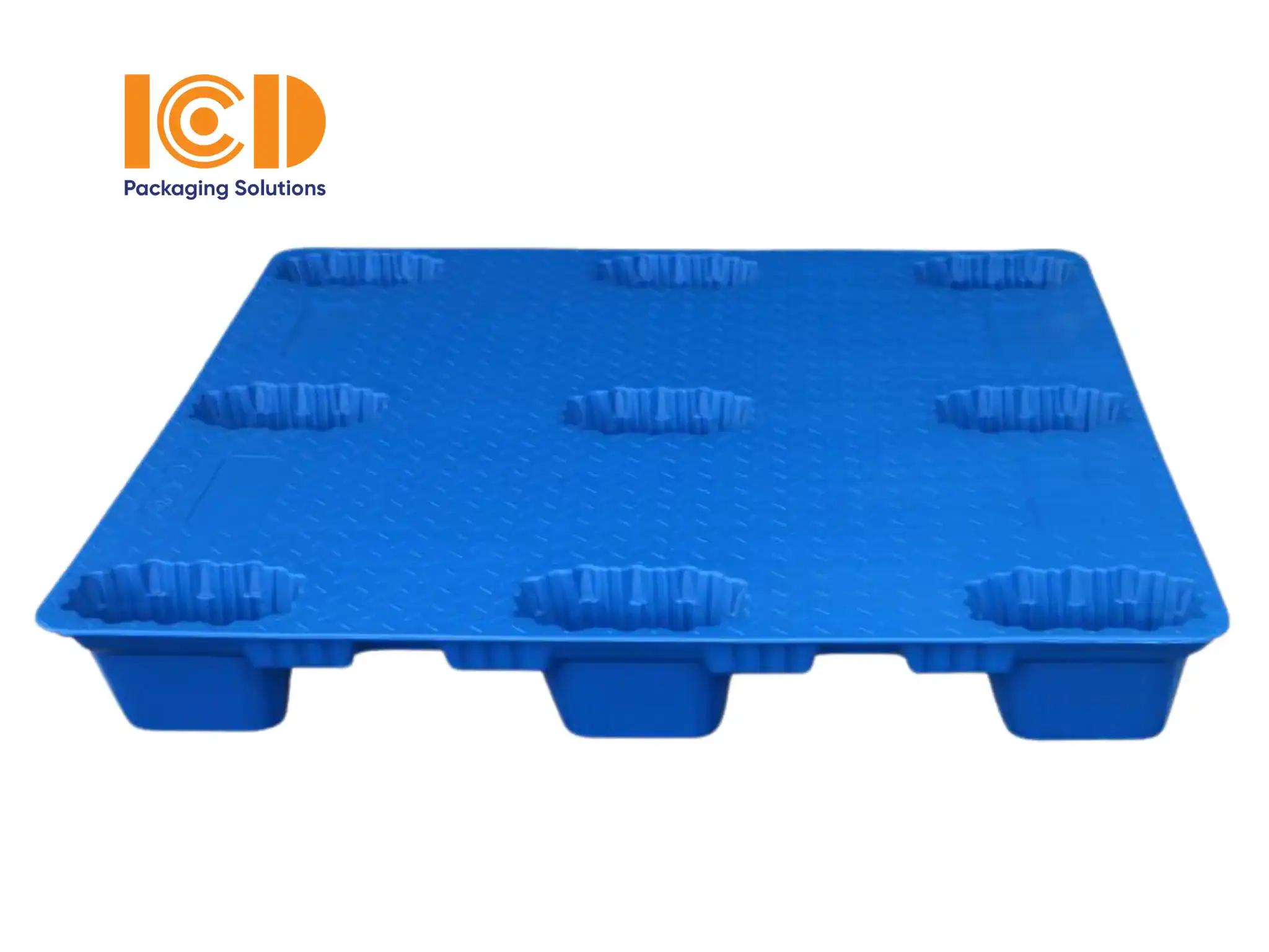 Blue ICD XU 1212 blow-moulded 9-foot cup plastic pallet, 1200 x 1200 x 150 mm