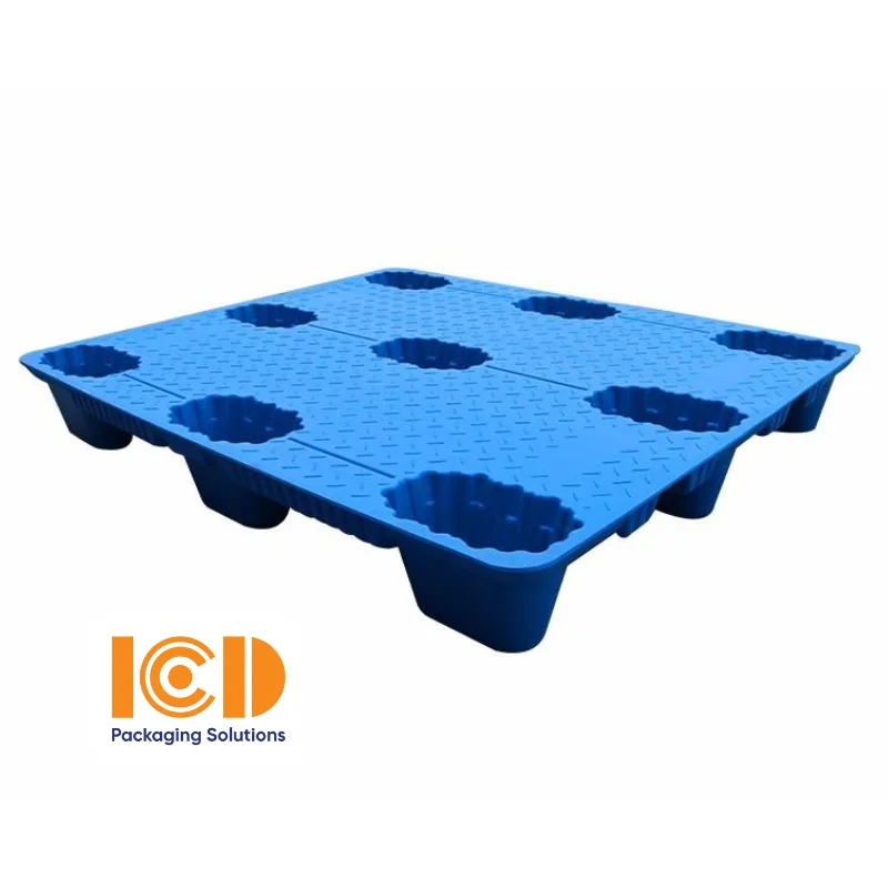 Pallet Nhựa cốc đúc thổi 9 chân ICD XU C9 1111 1100x1100x150 mm xanh dương
