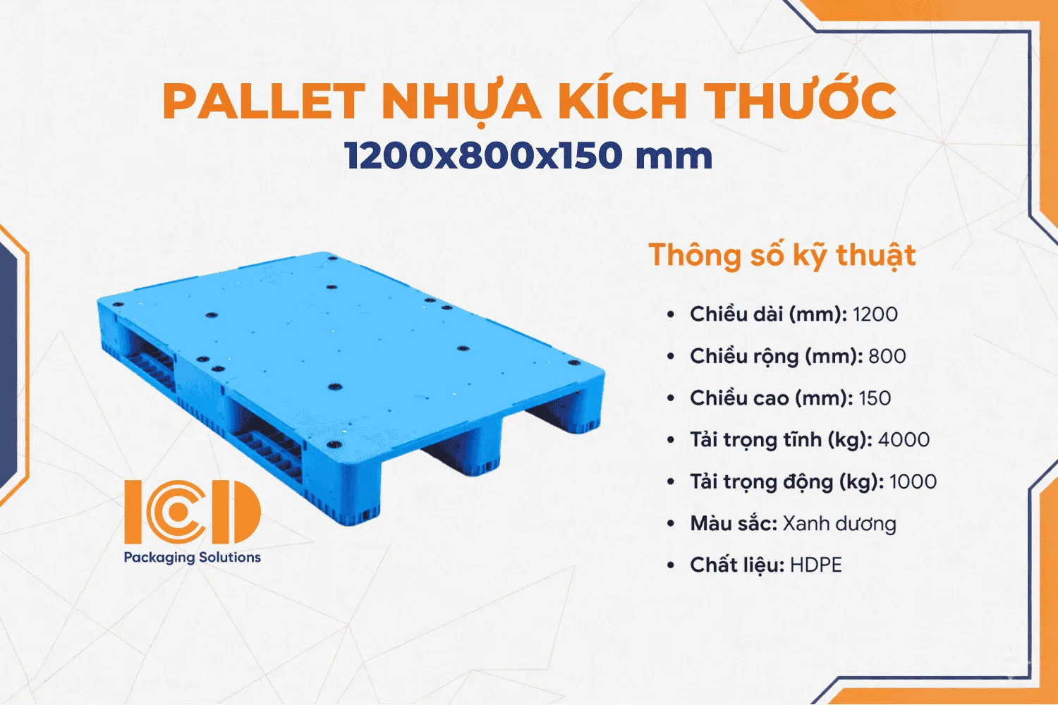 Pallet phẳng 9 chân ICD XU MK 1208 1200x800x150mm