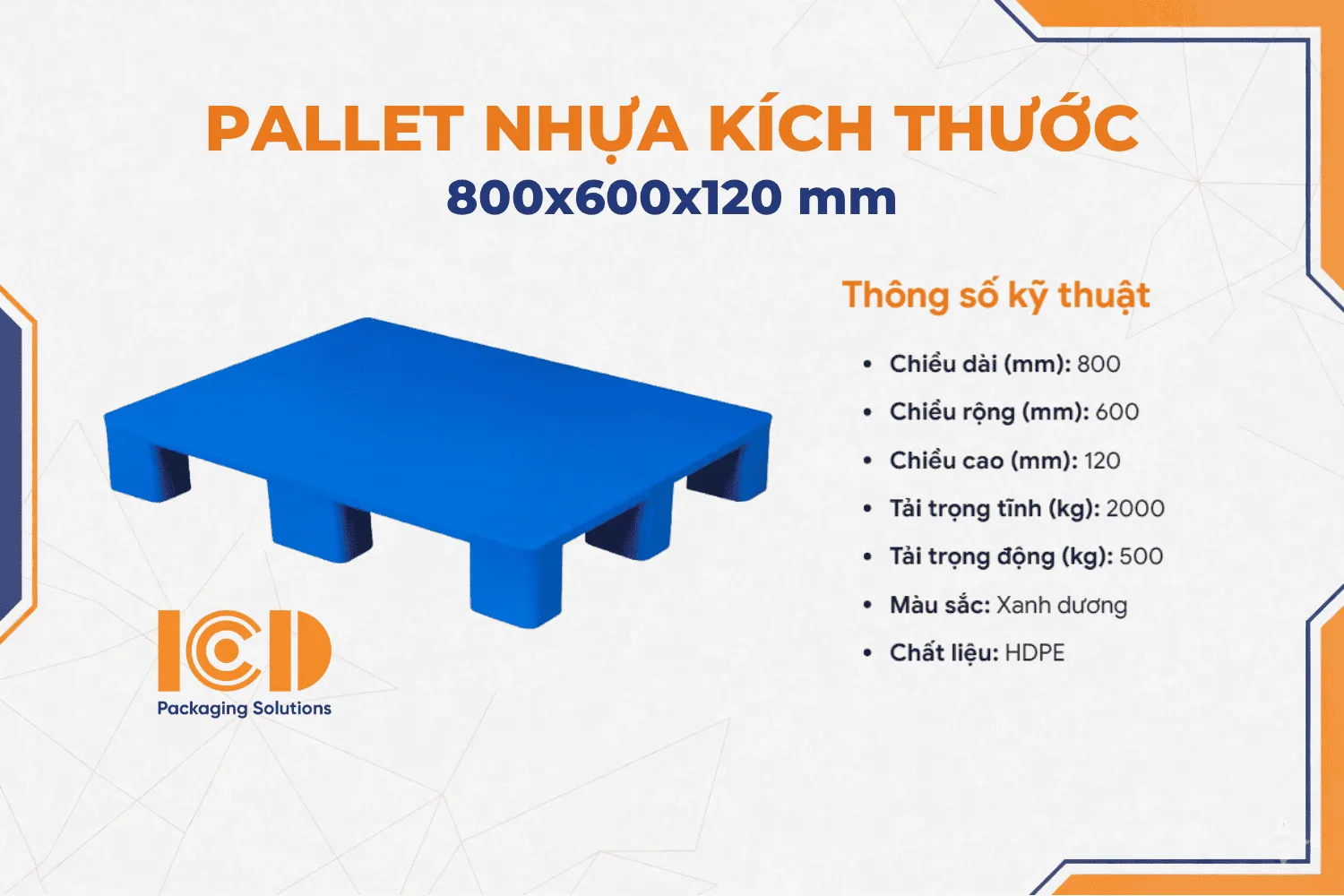 Pallet phẳng 9 chân ICD XU MK 8060 800 x 600 x 120 mm