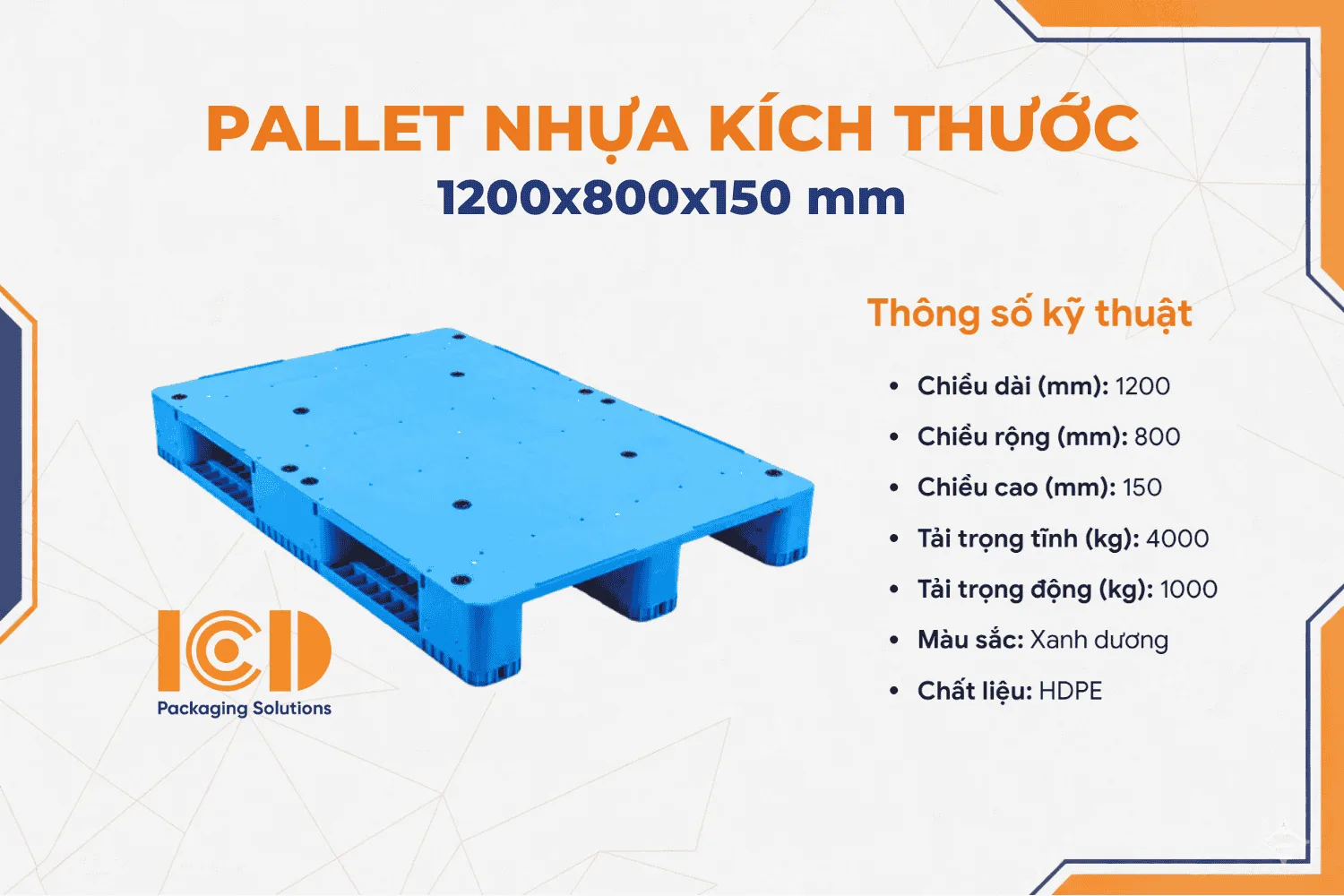 Pallet phẳng kiểu chữ xuyên ICD XU MK 1208 1200x800x150 mm
