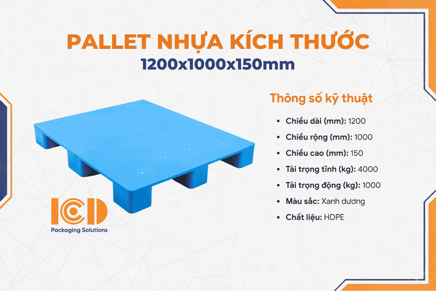 Pallet phẳng kiểu chữ xuyên ICD XU MK 1210 1200x1000x150mm