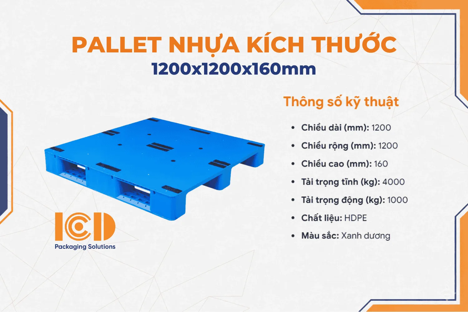 Pallet phẳng kiểu chữ xuyên ICD XU MK 1212 1200x1200x160mm