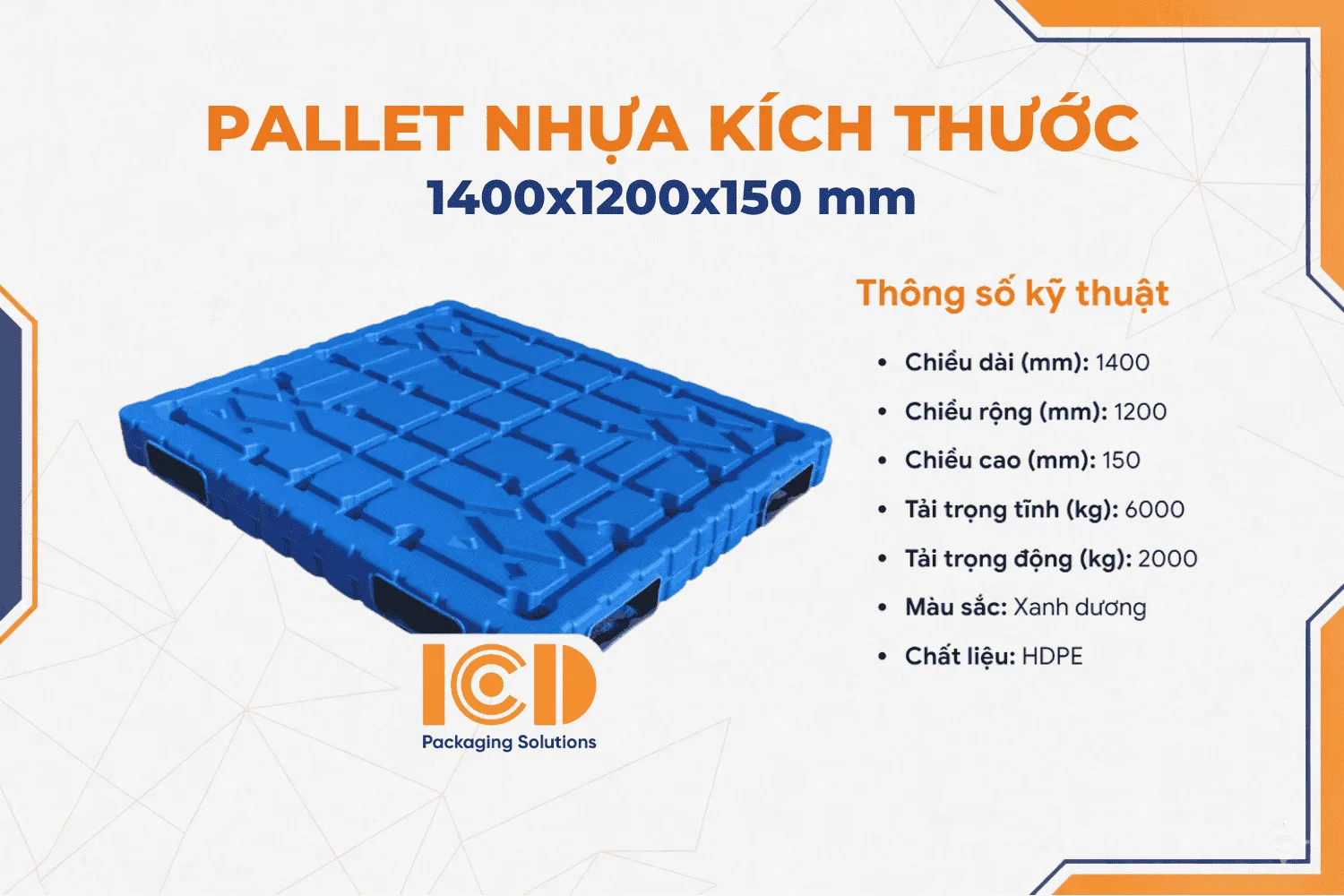 Pallet thổi khuôn ICD XU 2M 1412 1400x1200x150 mm