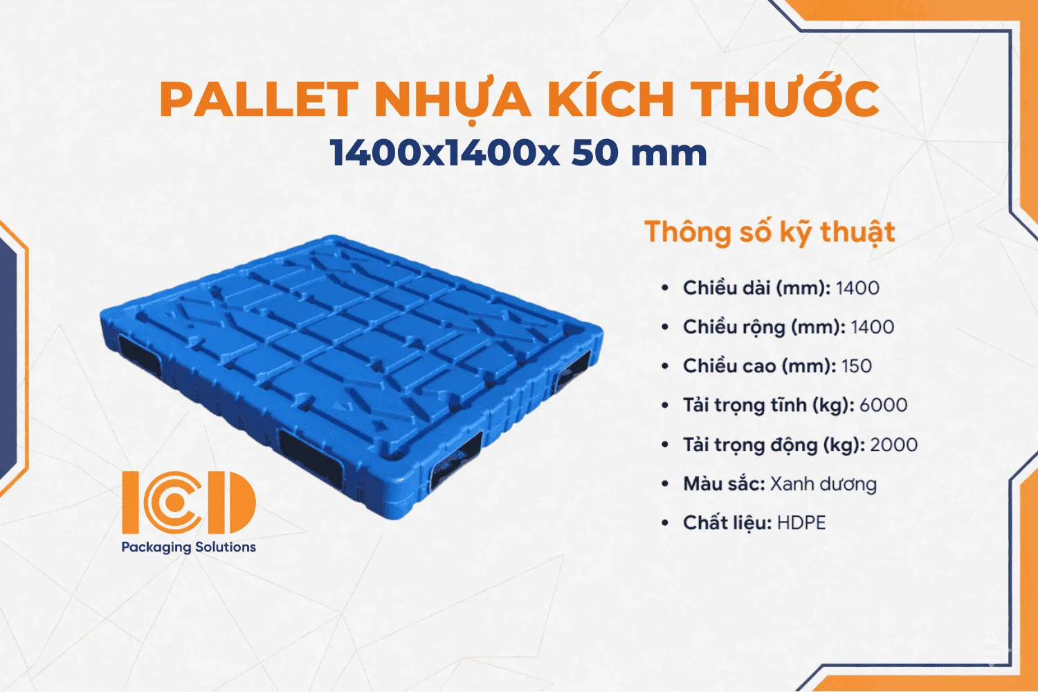Pallet thổi khuôn ICD XU 2M 1414 1400 x 1400 x 150 mm