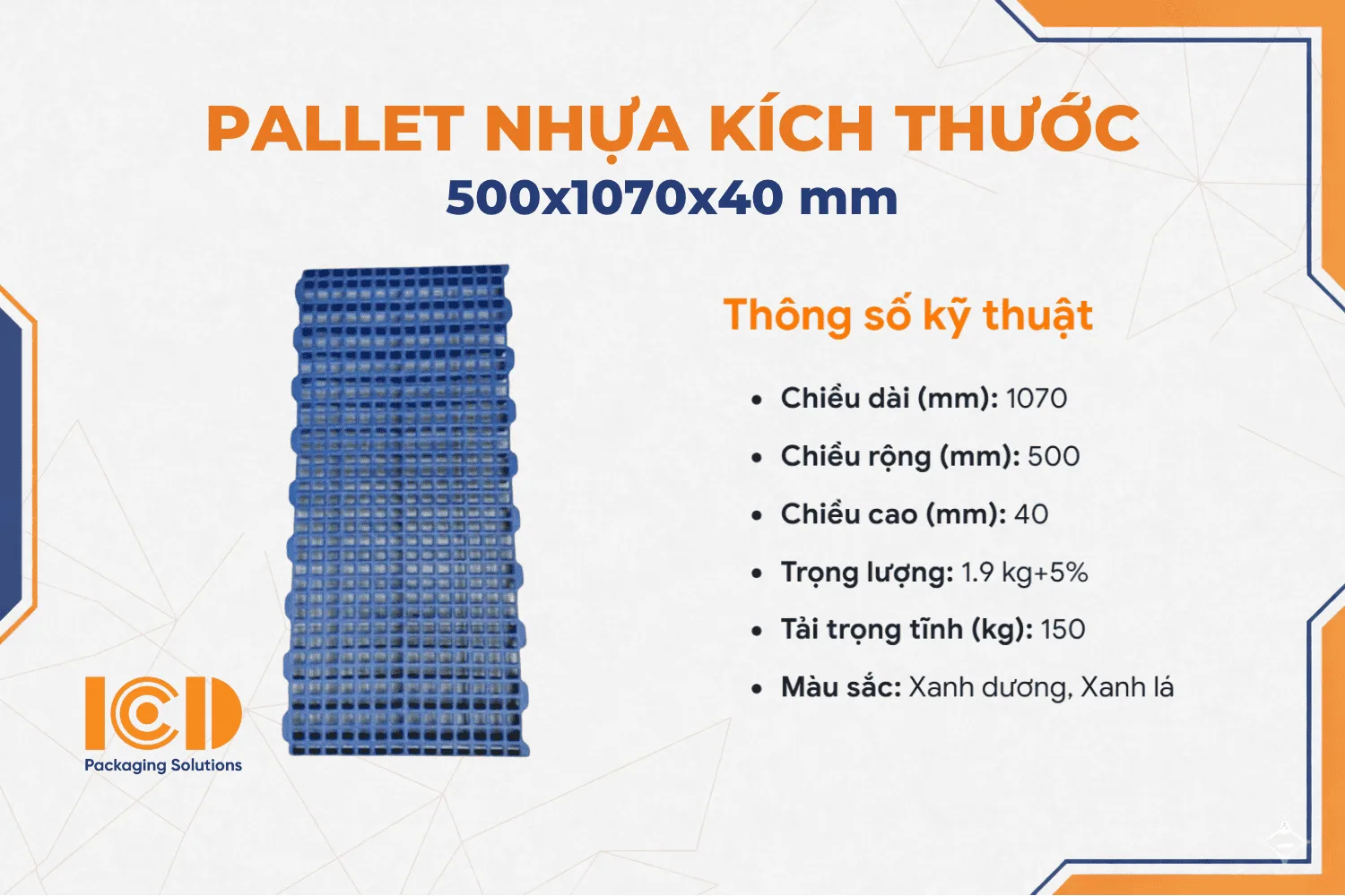 Pallet Nhựa Lót Sàn Kích thước 500x1070x40 mm