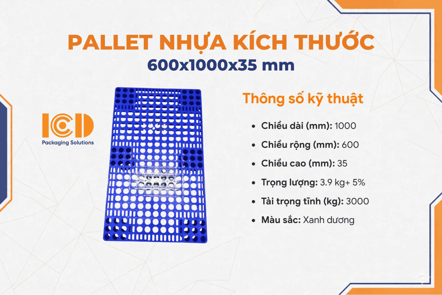Pallet nhựa lót sàn mặt nan KT 600x1000x35 mm