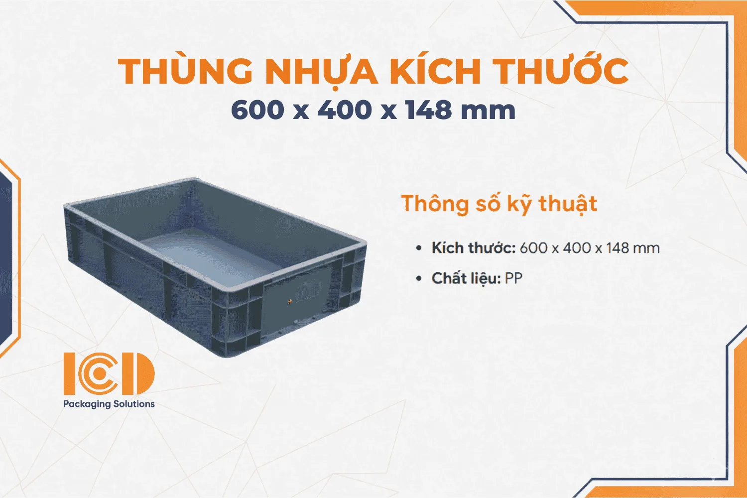 Hộp Nhựa Logistics Tiêu Chuẩn ICD EU 46148 600 x 400 x 148 mm