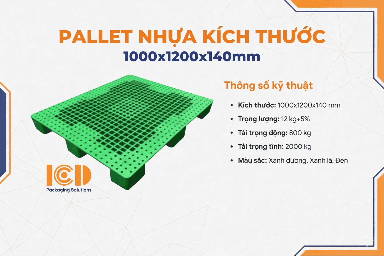 Pallet nhựa 9 chân gù mặt lưới KT 1000x1200x140mm
