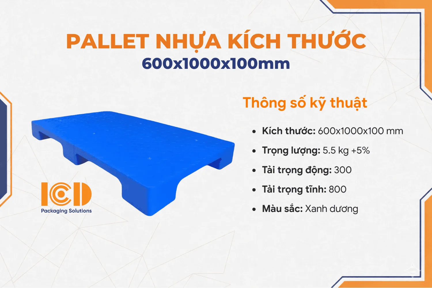 Pallet nhựa lót sàn 6 chân gù mặt bít KT 600x1000x100mm