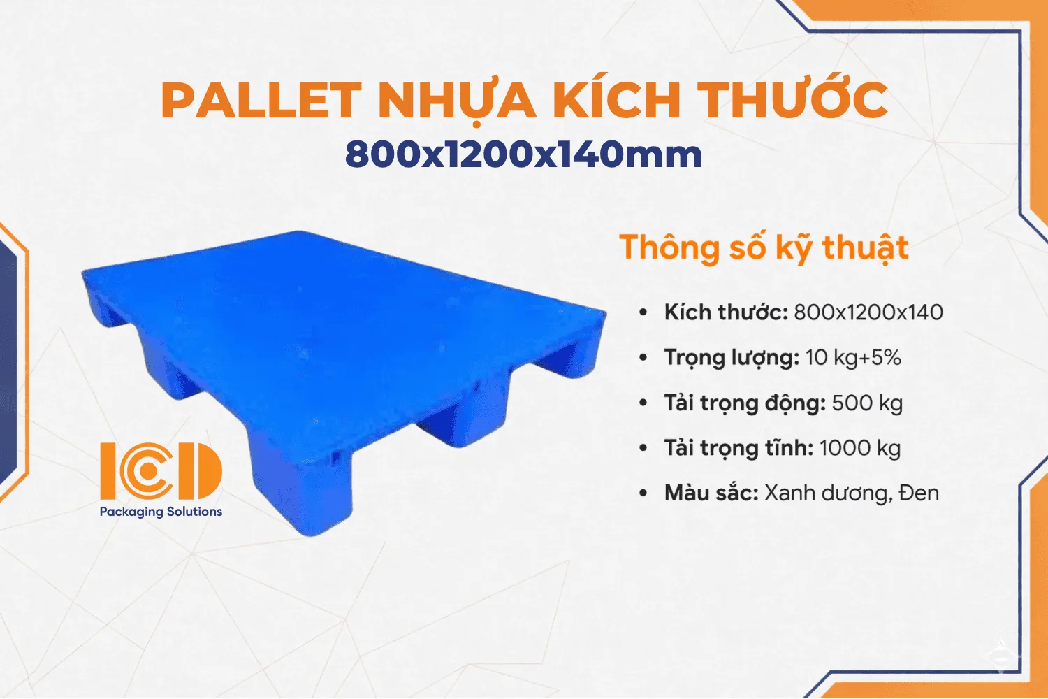 Pallet nhựa lót sàn 9 chân gù mặt bít KT 800x1200x140mm