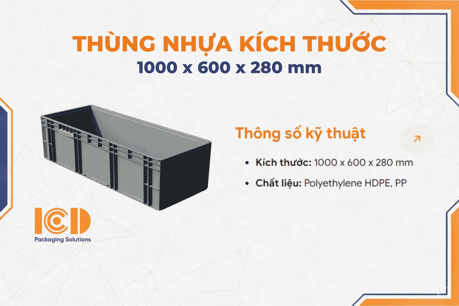 Thùng Nhựa Logistics Chống Rơi ICD EU 41028 KT 1000 x 600 x 280 mm