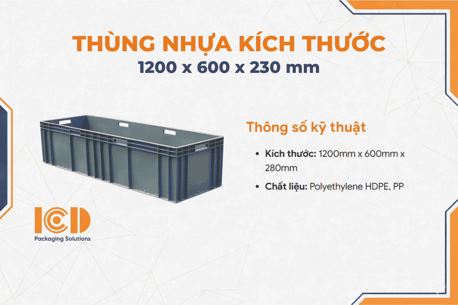 Thùng Luân Chuyển Nhựa Tiêu Chuẩn ICD EU 41228 KT 1200mm x 600mm x 280mm
