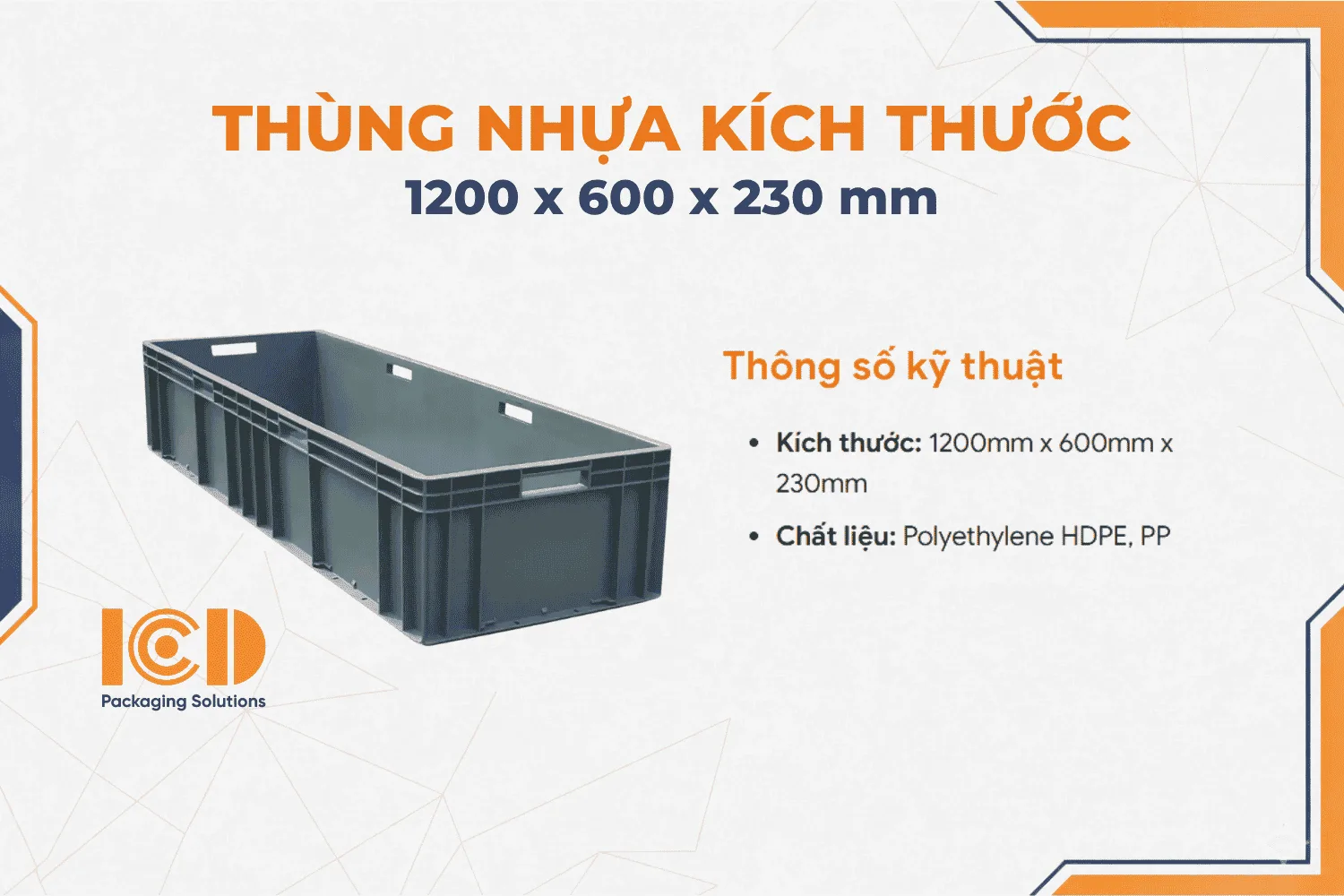 Thùng Nhựa Lưu Trữ Tiêu Chuẩn ICD EU 41222 KT 1200mm x 600mm x 230mm