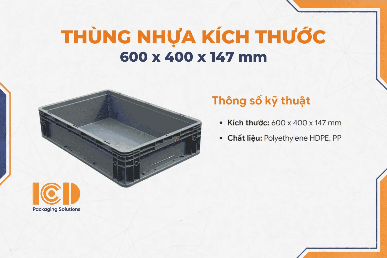 Thùng nhựa ICD EU 600-147 600 x 400 x 147 mm