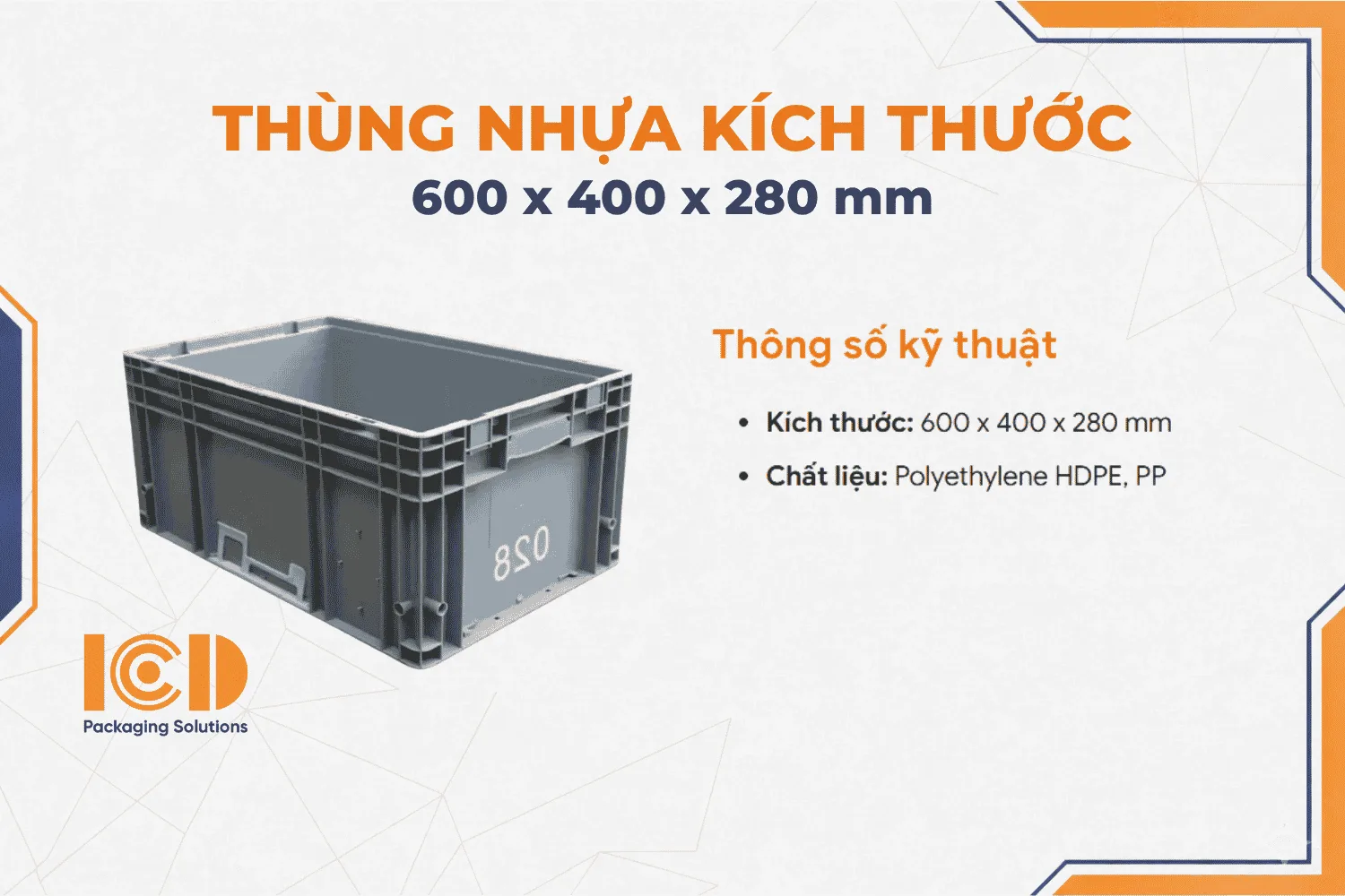 Thùng nhựa ICD EU 600-280 600 x 400 x 280 mm
