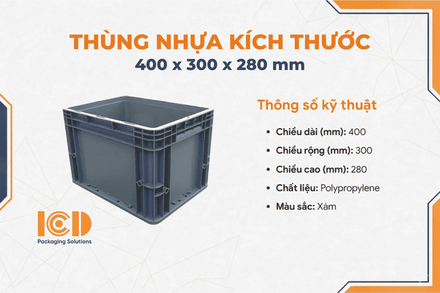 Hộp nhựa ICD EU 400-280 400 x 300 x 280 mm có nắp đậy