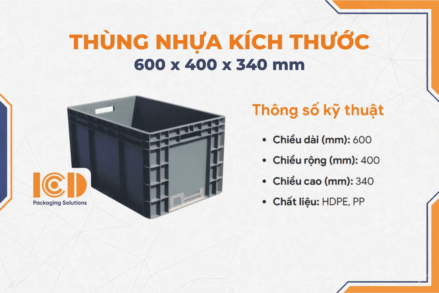 Hộp nhựa ICD EU 4633 600 x 400 x 340 mm