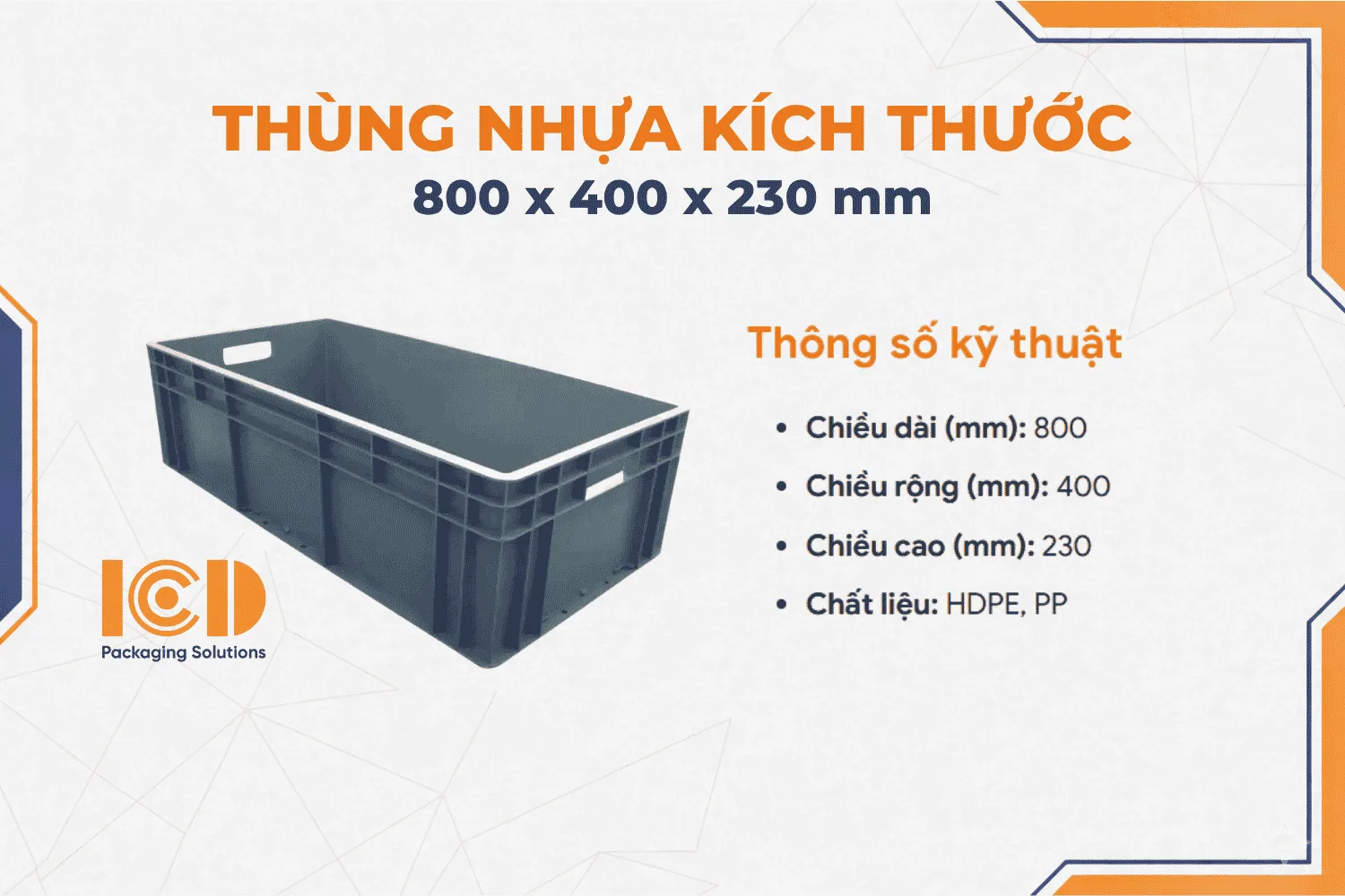 Hộp nhựa ICD EU 4822 800 x 400 x 230 mm