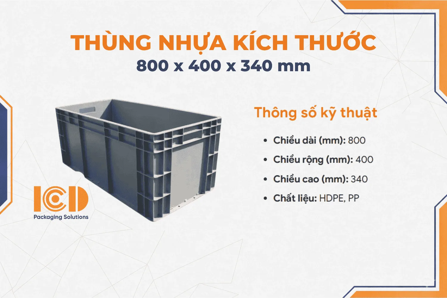 Hộp nhựa ICD EU 4833 800 x 400 x 340 mm