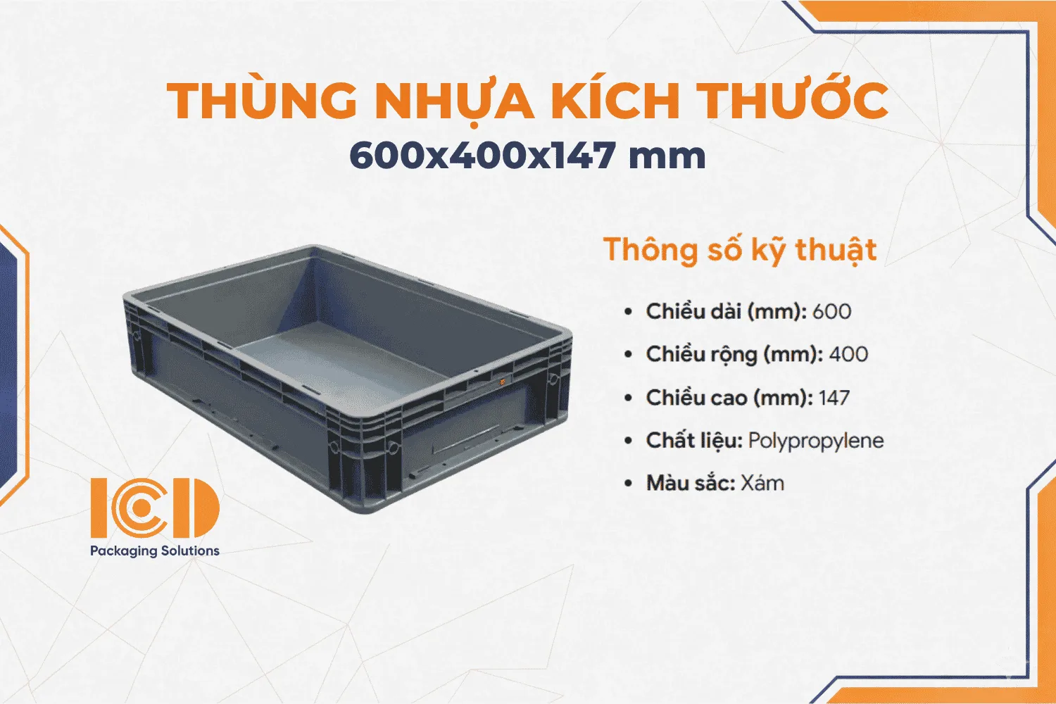 Hộp nhựa ICD EU 600-147 600 x 400 x 147 mm (Có nắp đậy)