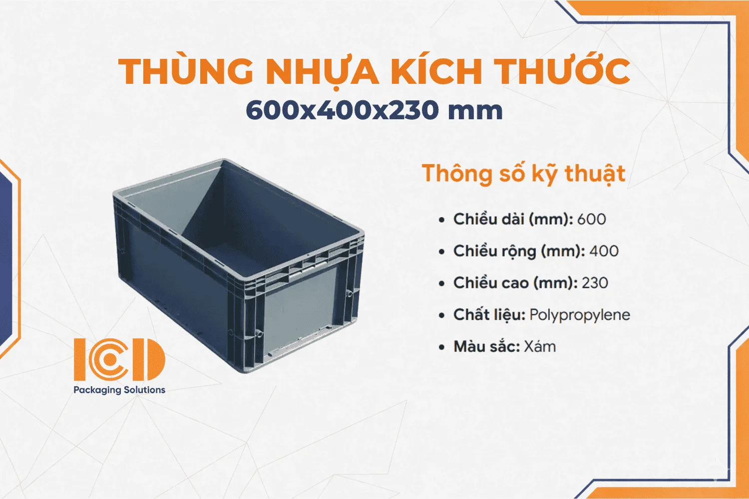 Hộp nhựa ICD EU 600-230 600 x 400 x 230 mm (Có nắp đậy)