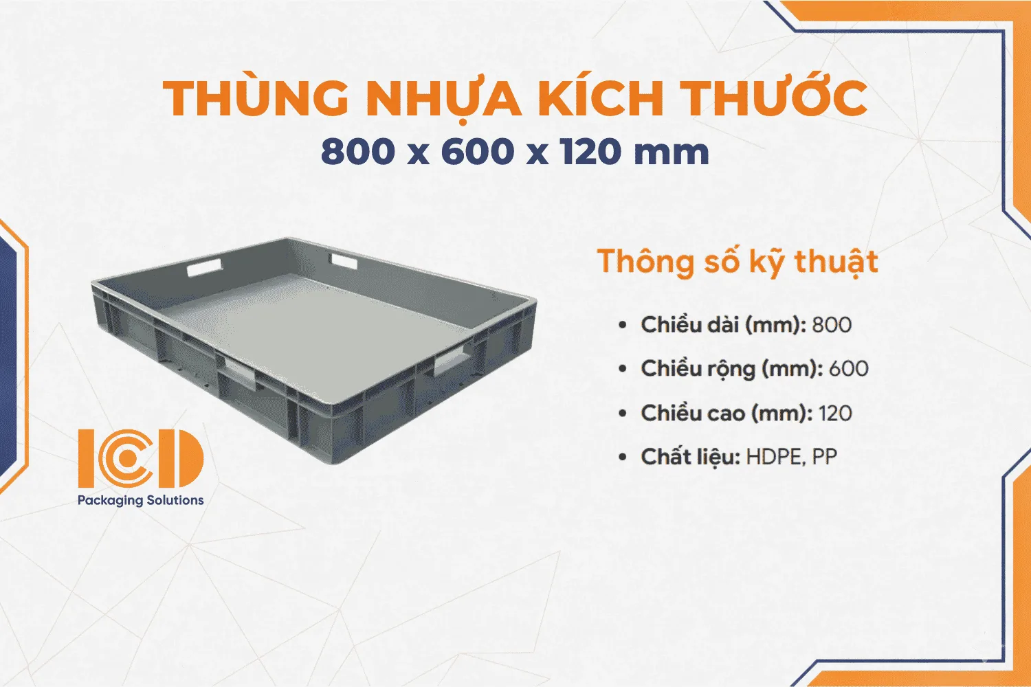 Hộp nhựa ICD EU 8611 800 x 600 x 120 mm