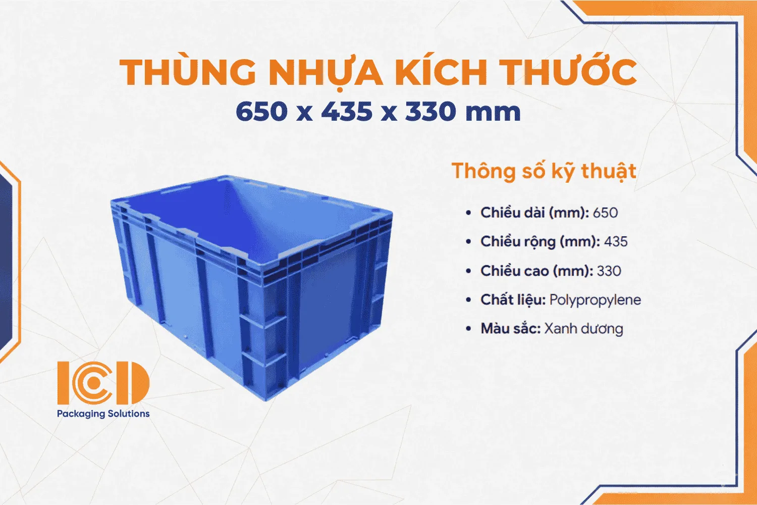 Hộp nhựa logistics đáy phẳng ICD EU 46148 650 x 435 x 330 mm