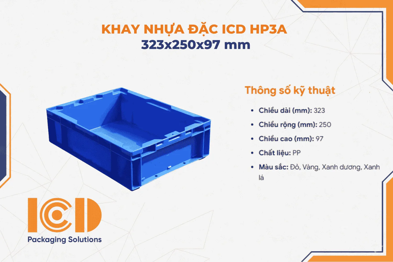 Khay nhựa đặc ICD HP3A 323x250x97 mm