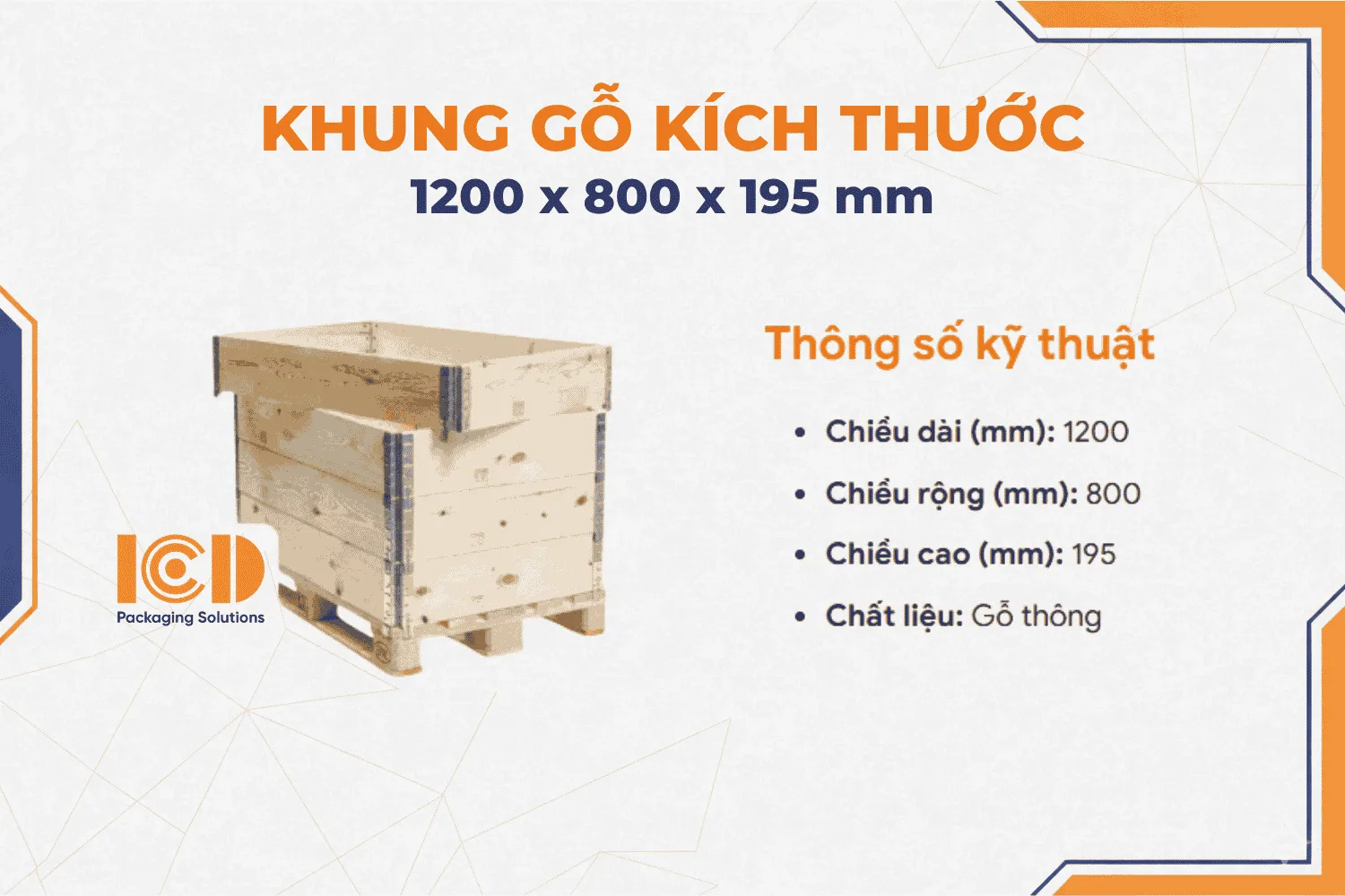 Khung gỗ pallet 1200 x 800 x 195 mm