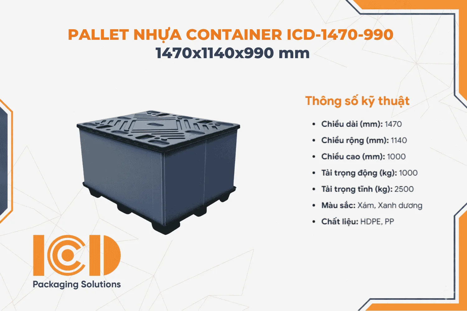 Pallet nhựa container ICD-1470-990 1470x1140x990 mm