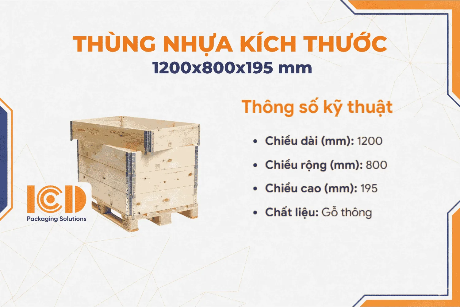 Khung gỗ pallet 1200 x 800 x 195 mm