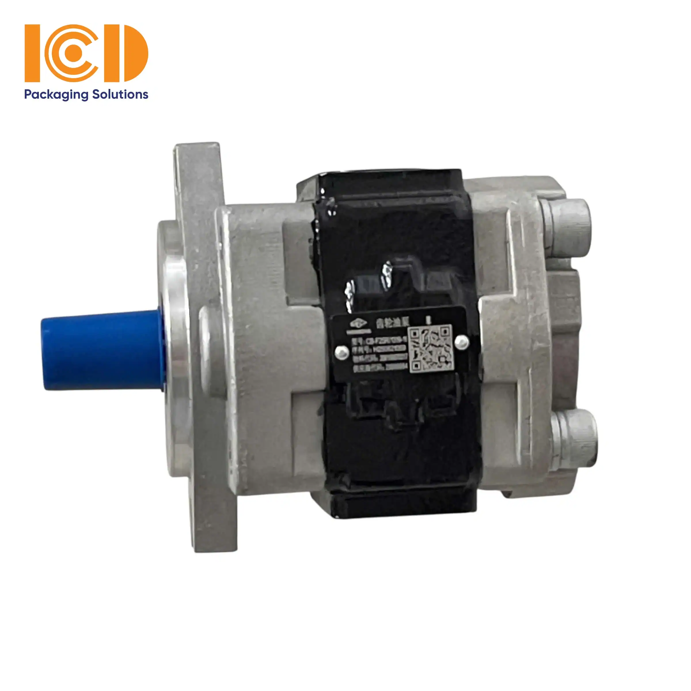 Cast-iron hydraulic gear pump with a motor mounting flange on a white background