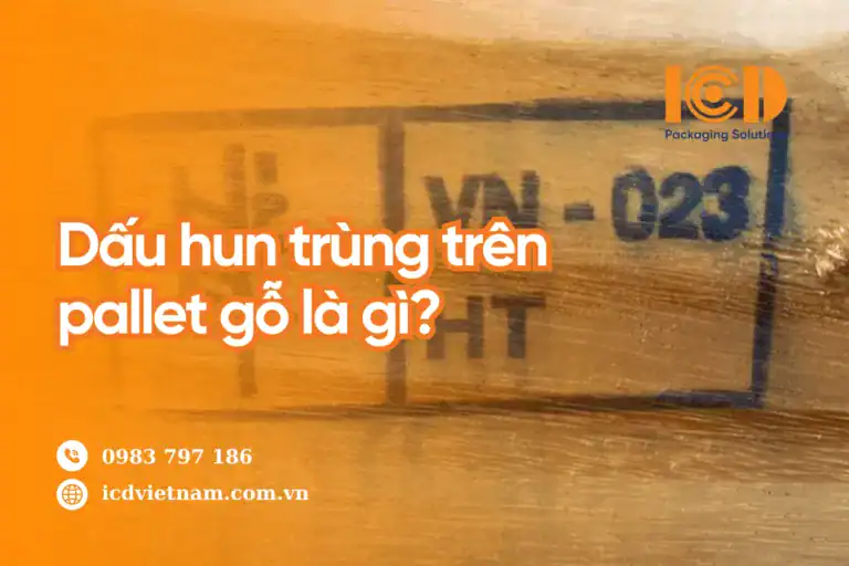 Dấu xử lý nhiệt HT theo ISPM 15 in trên thanh pallet gỗ, mã cơ sở VN-023
