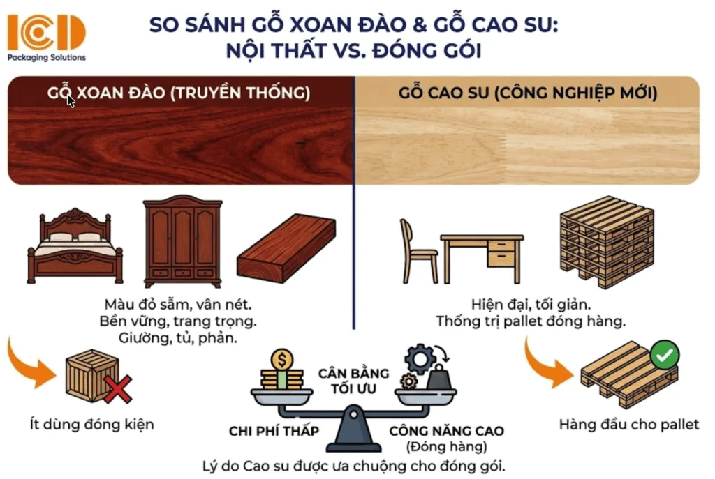 so sánh gỗ cao su với gỗ xoan đào