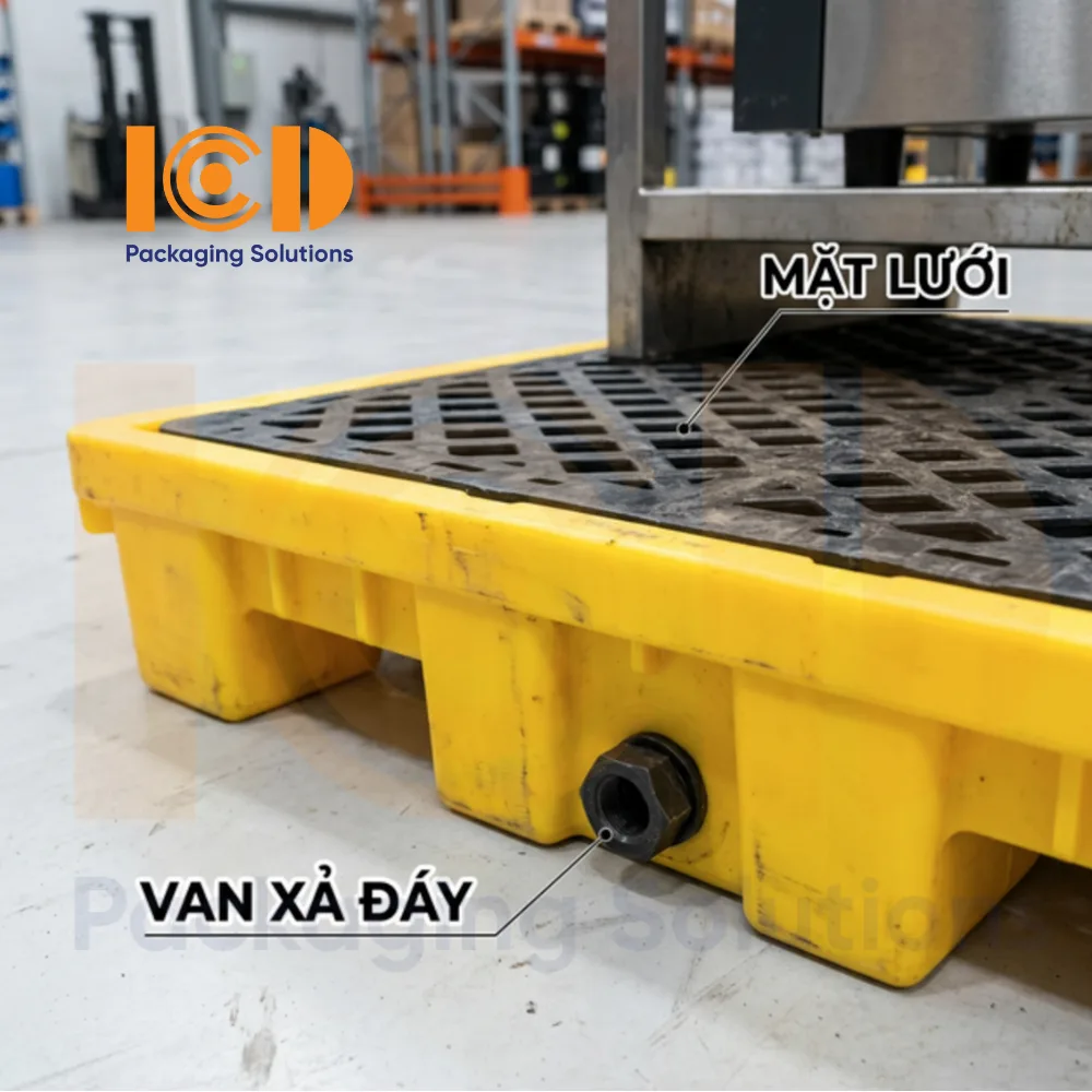 mặt lưới van xả đáy pallet chống tràn