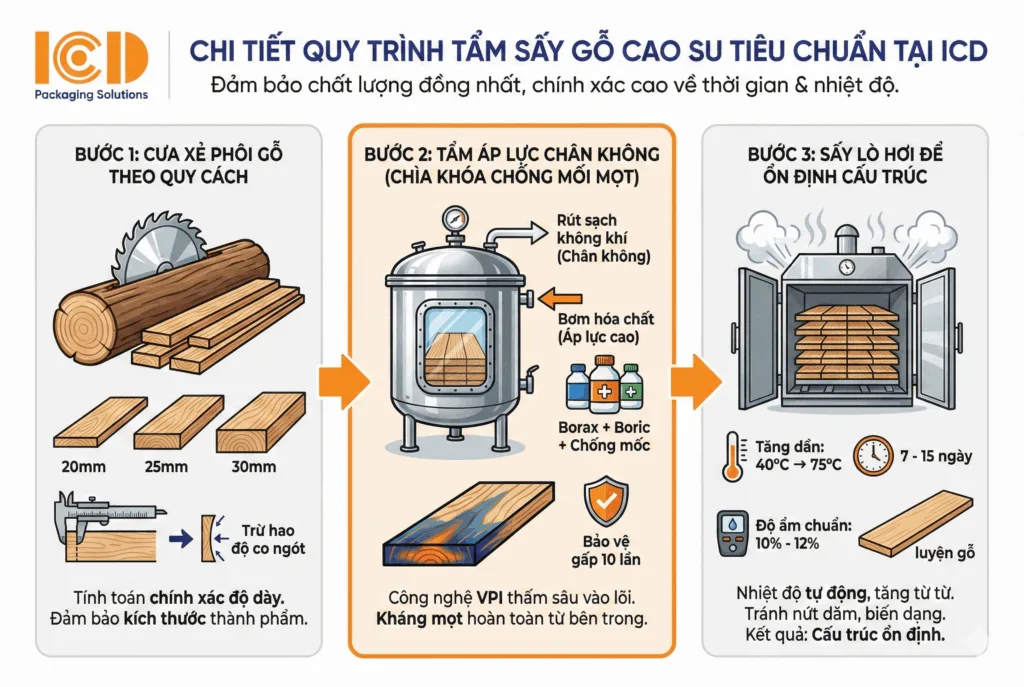 quy trình sấy gỗ cao su