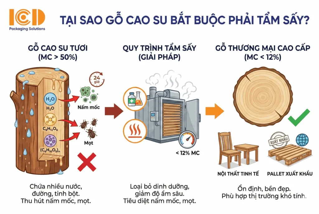 tại sao gỗ cao su phải tẩm sấy