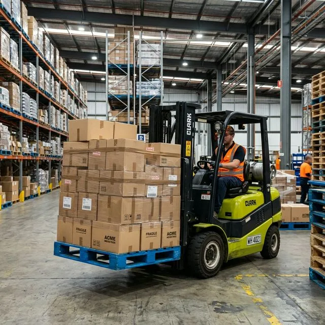 xe nâng su dung pallet nhua chu thap trong kho van