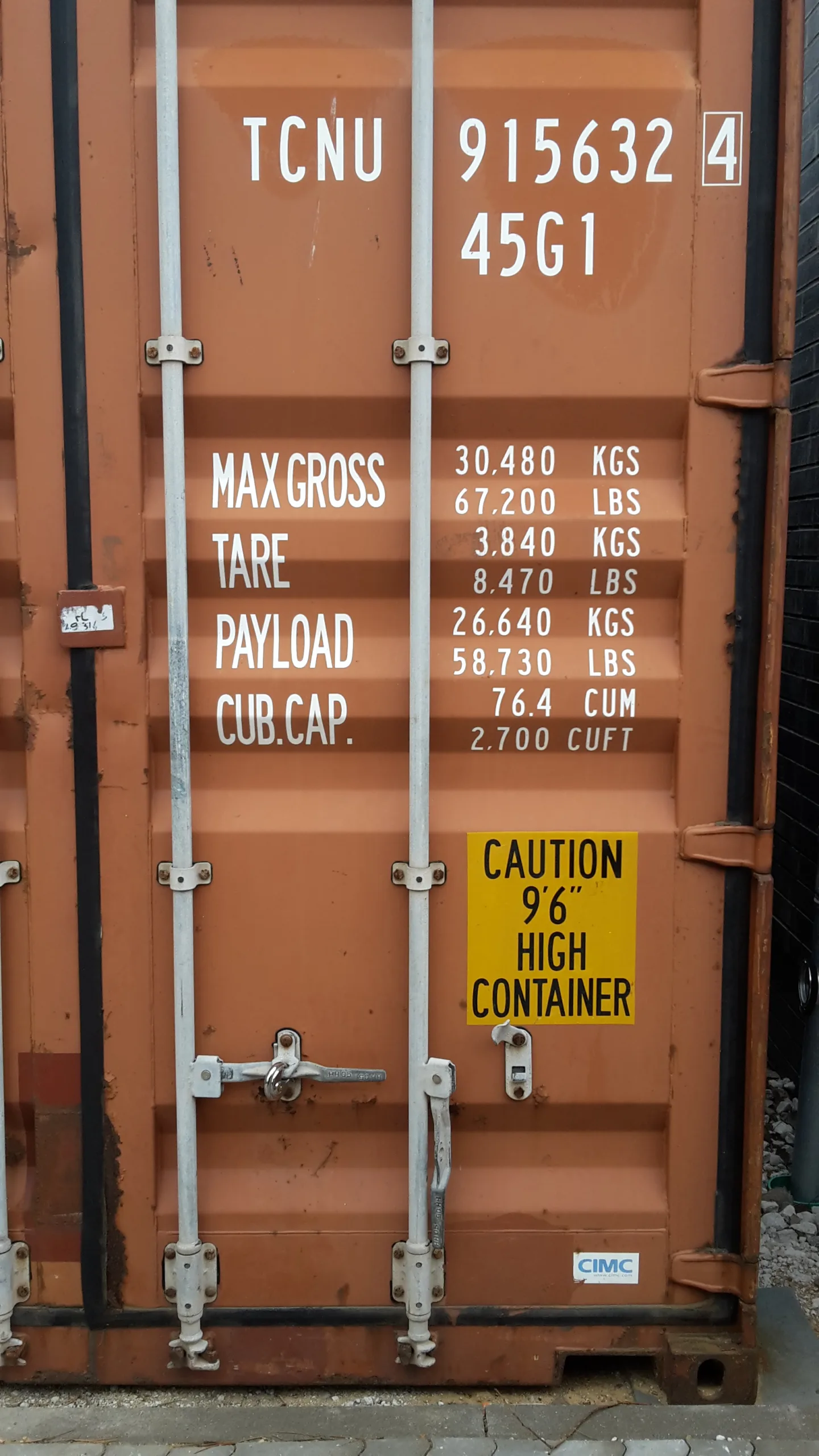 Thông số gross tare payload trên cửa container ISO