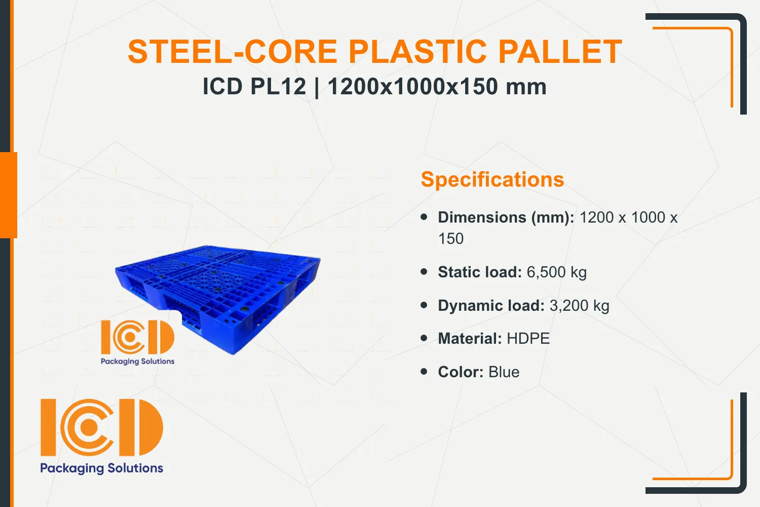 ICD PL12 Steel-Core Plastic Pallet 1200x1000x150mm