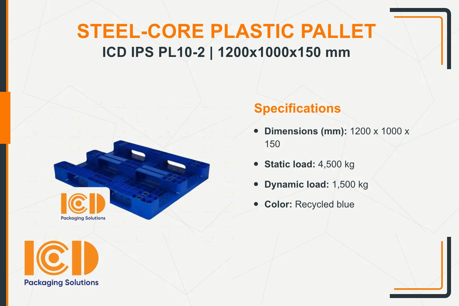 ICD IPS PL10-2 Steel-Core Plastic Pallet 1200x1000x150mm