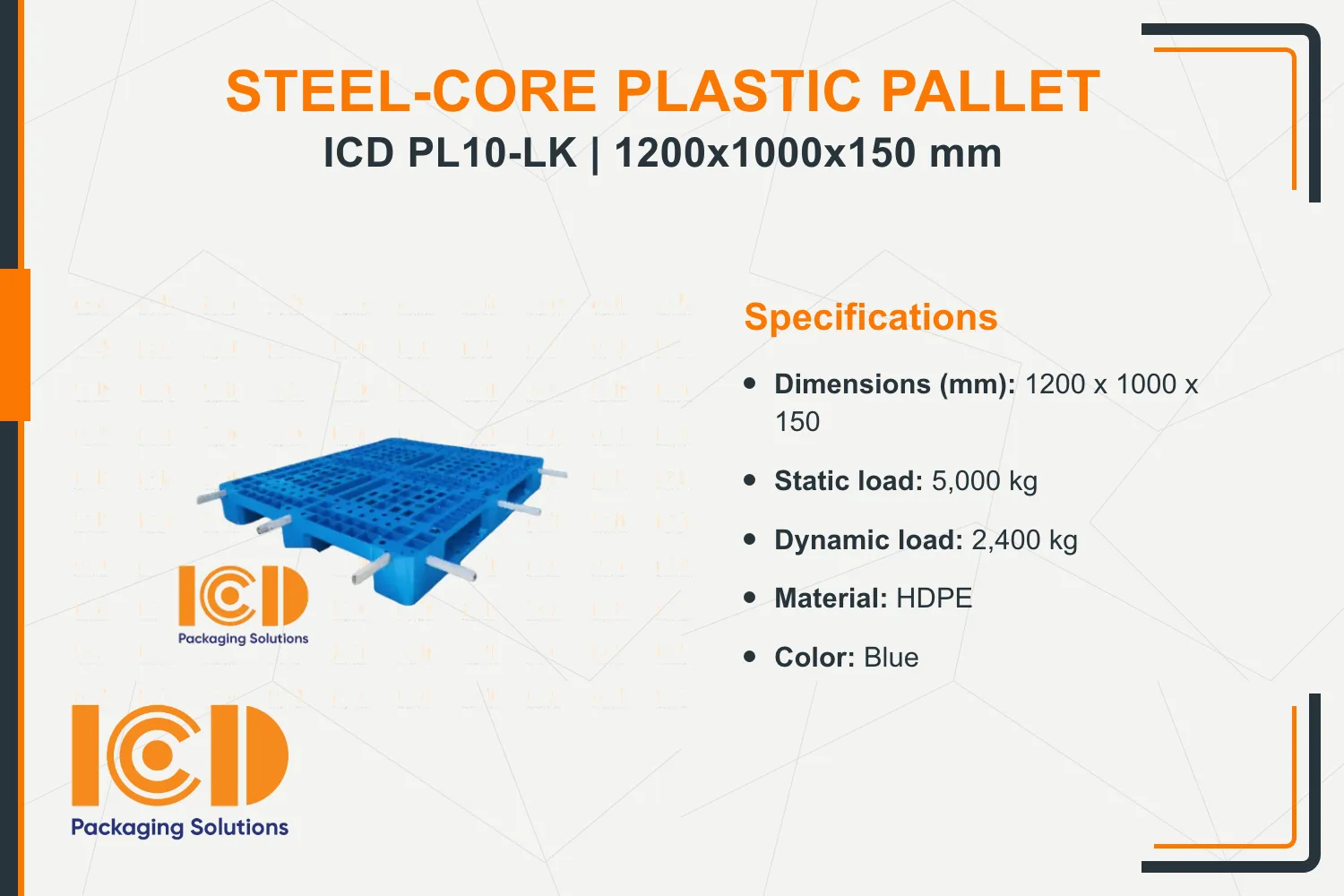 ICD PL10-LK Steel-Core Plastic Pallet 1200x1000x150mm
