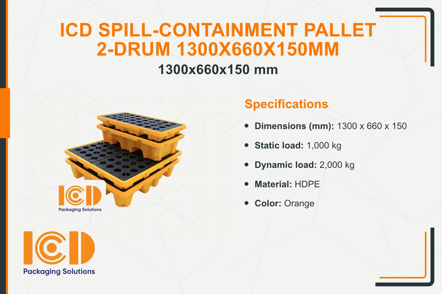 ICD Spill-Containment Pallet 2-Drum 1300x660x150mm