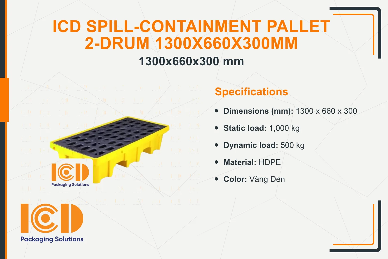 ICD Spill-Containment Pallet 2-Drum 1300x660x300mm