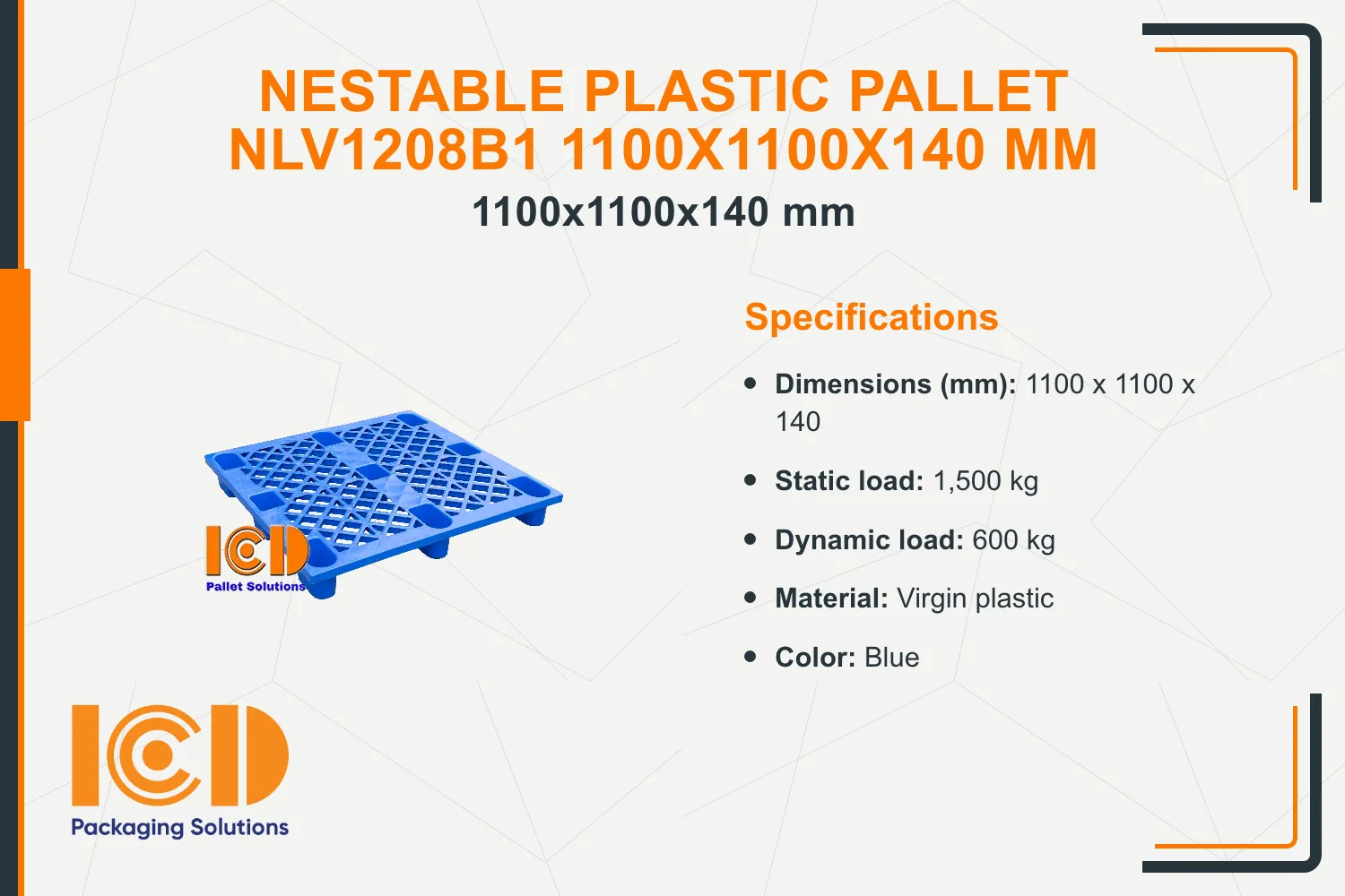 Nestable Plastic Pallet NLV1208B1 1100x1100x140 mm