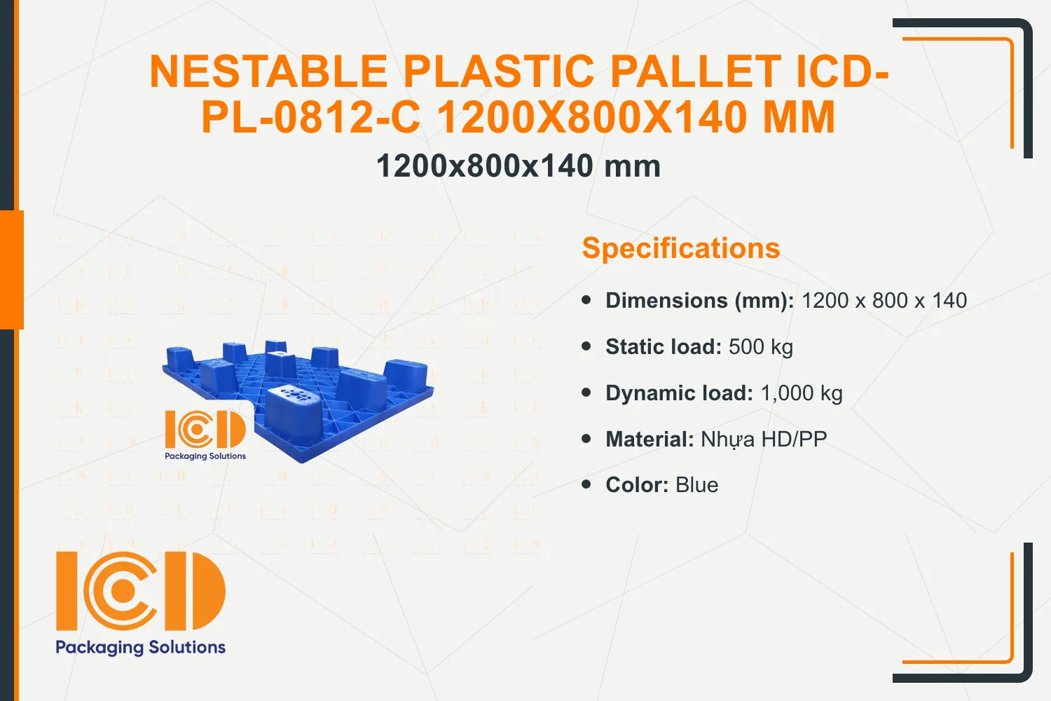 Nestable Plastic Pallet ICD-PL-0812-C 1200x800x140 mm